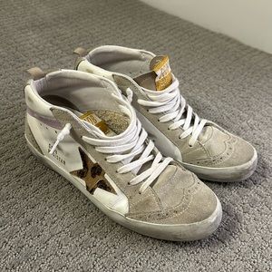 Golden Goose White and Grey Mid Star Sneakers